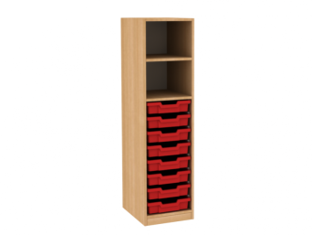 Dřevěná dětská skříň policová s plastovými boxy - střední výška / úzká