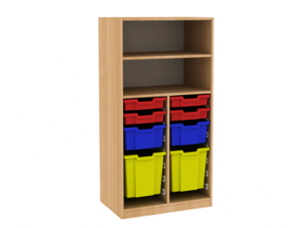Dřevěná dětská skříň s policemi a plastovými boxy široká střední výška C