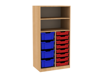 Dřevěná dětská skříň s policemi a plastovými boxy široká střední výška B