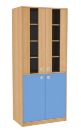 Dřevěná dětská skříň široká s rozdělenými dveřmi prosklená vysoká