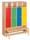 Dětský dřevěný, šatní čtyř blok bez zámků s lavičkou - M20.114