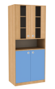 Dřevěná dětská skříň široká s dveřmi policí a prosklením vysoká