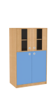 Dřevěná dětská skříň široká s prosklenými dveřmi střední výška