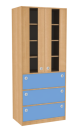 Dřevěná dětská skříň široká s dveřmi zásuvkami a prosklením vysoká