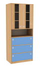 Dřevěná dětská skříň široká s prosklenými dveřmi policí a zásuvkami vysoká