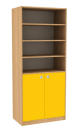 Dřevěná dětská skříň široká s dveřmi a policemi vysoká
