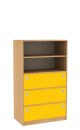Dřevěná dětská skříň široká s policemi a zásuvkami střední výška