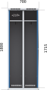 Velkoobjemová šatní skříň dvojdílná s vloženými jednoplášťovými dveřmi L3M 35 2 K S (Alsin)